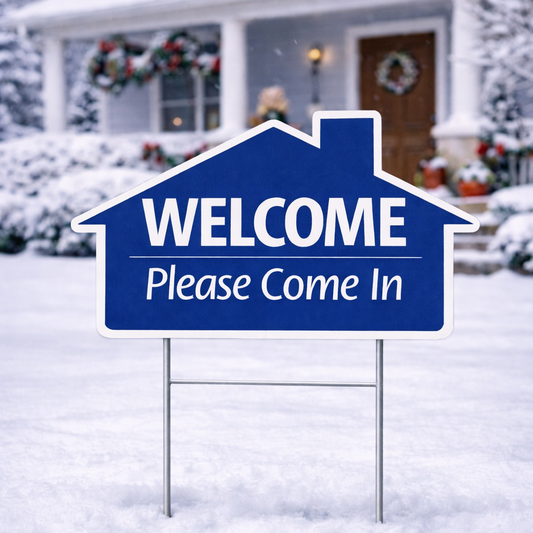 18x24" Blue House - Welcome, Please Come In - ( Seasonal Sale )