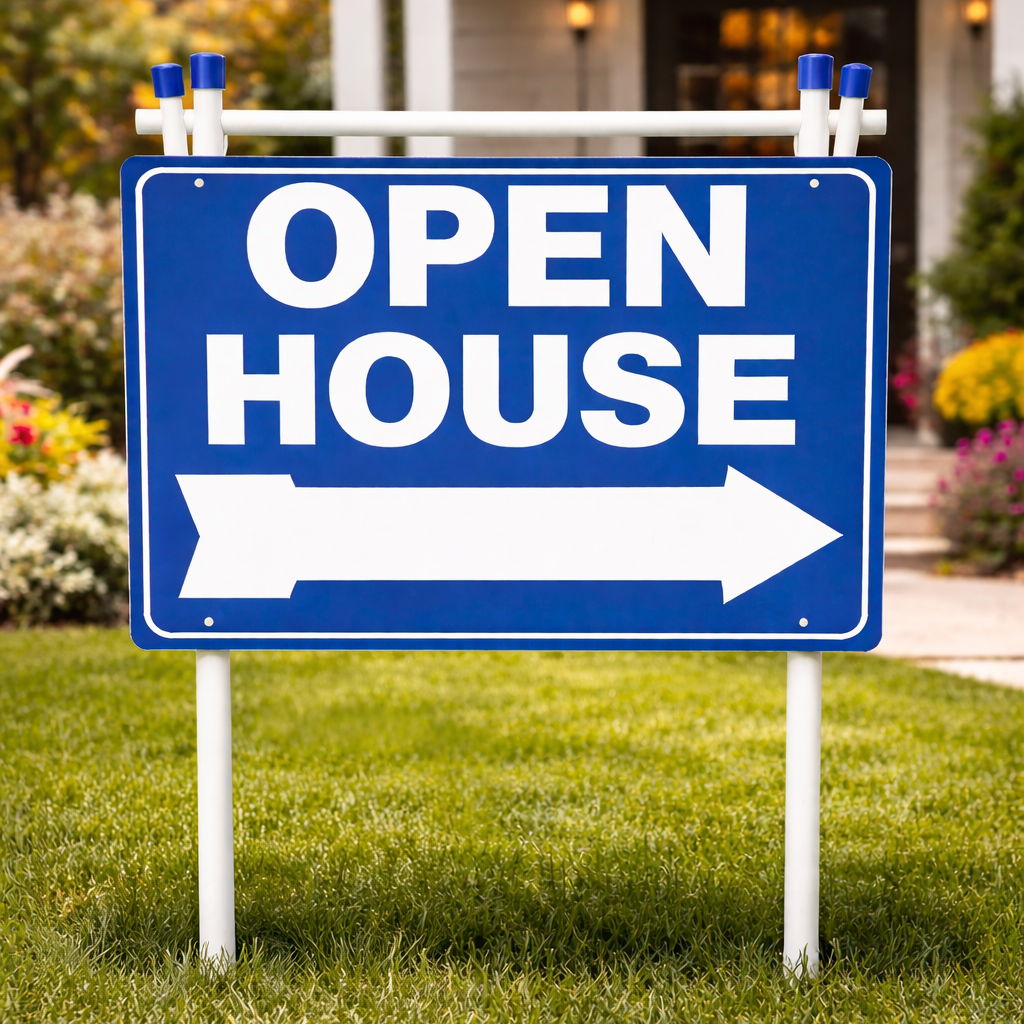 24x18" Blue - Rectangle A-Frame - Open House w/ Blank Arrow