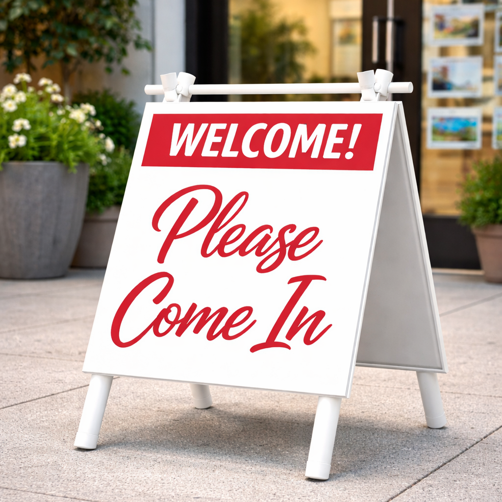 18x24" Red - Mini Square A-Frame - Welcome Please Come In