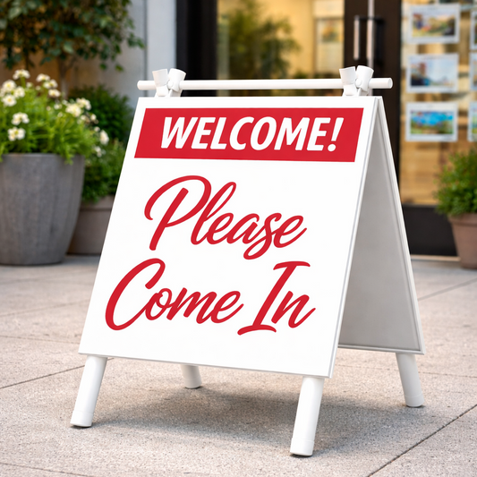 18x24" Red - Mini Square A-Frame - Welcome Please Come In