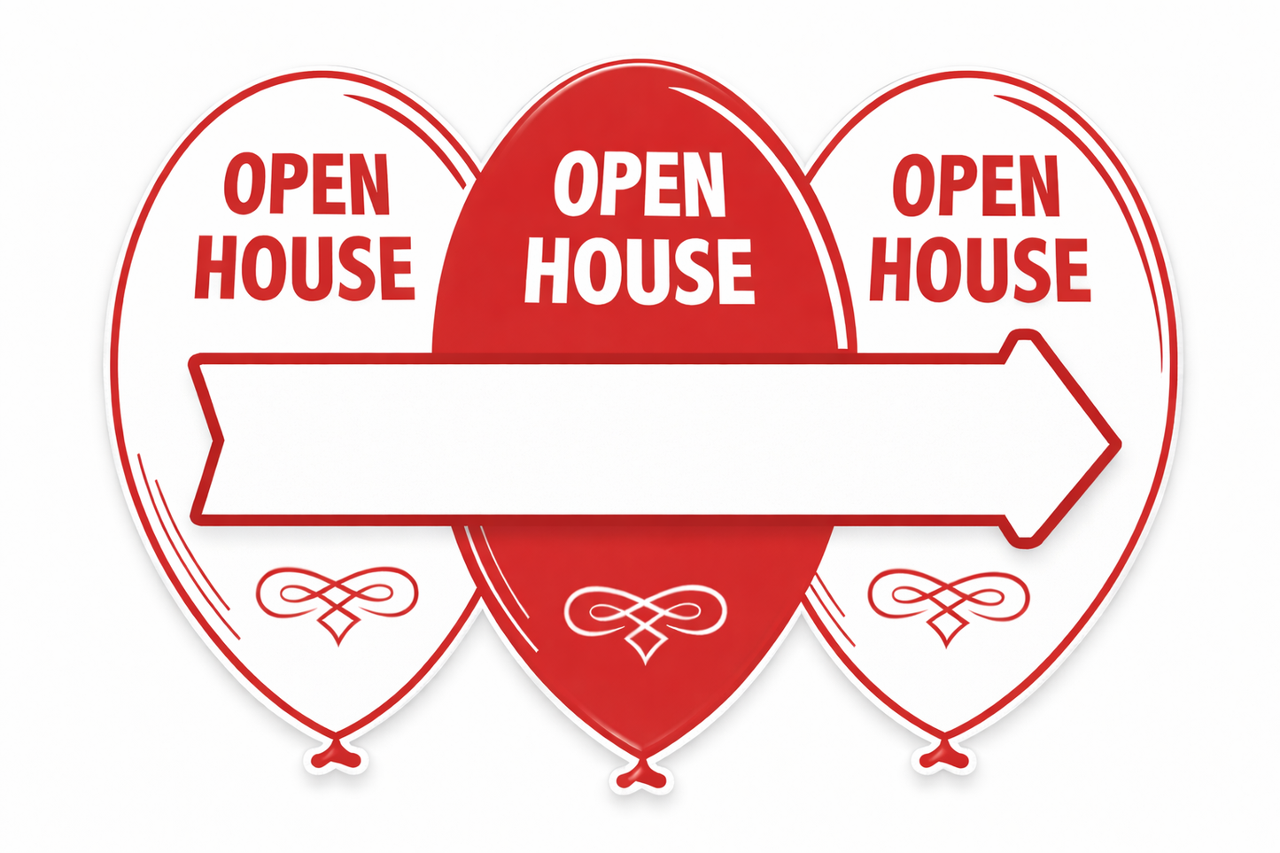 24x18" Red - 3 Balloon Open House w/ Blank Arrow