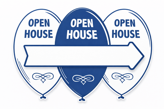 24x18" Blue - 3 Balloon Open House w/ Blank Arrow