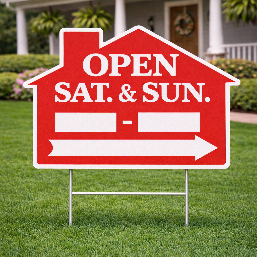 18x24" Red House - Open Sat & Sun _ to _ w/ Blank Arrow