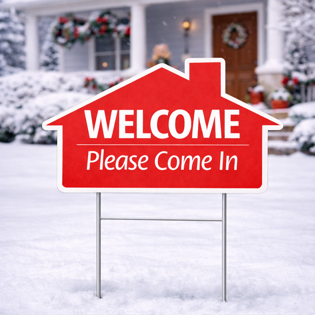 18x24" Red House - Welcome, Please Come In - ( Seasonal Sale )