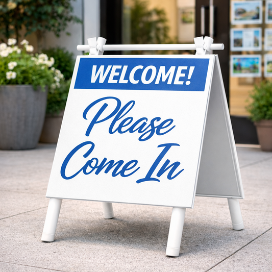 18x24" Blue - Mini Square A-Frame - Welcome Please Come In