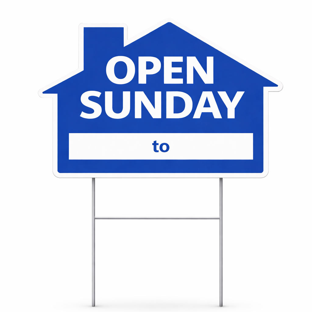 18x24" Blue House - Open Sunday w/ Blank  _ to _